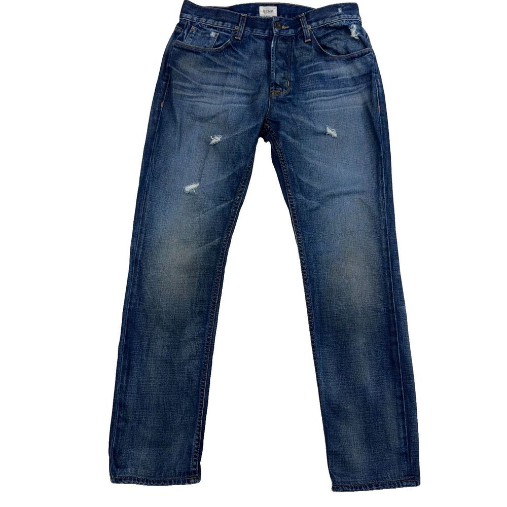 Hudson Jeans Mens 32 Distressed Straight Leg Button Fly Made USA Medium Wash